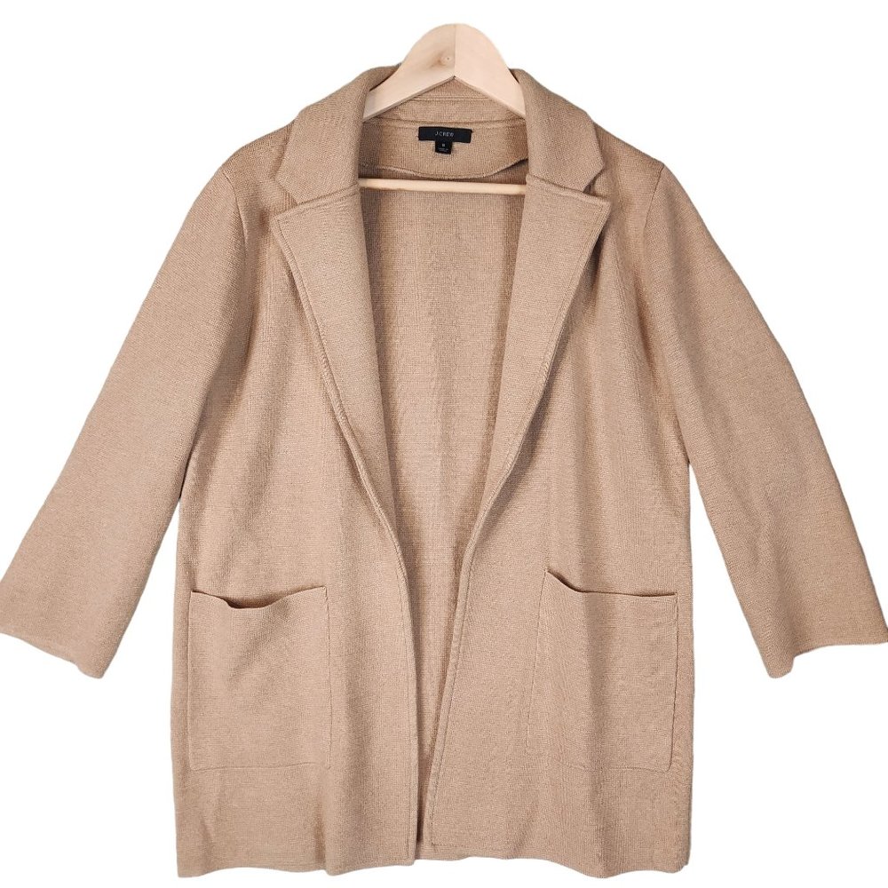 J. Crew Sophie Open Front Cardigan Small Tan Wool Blend Pockets